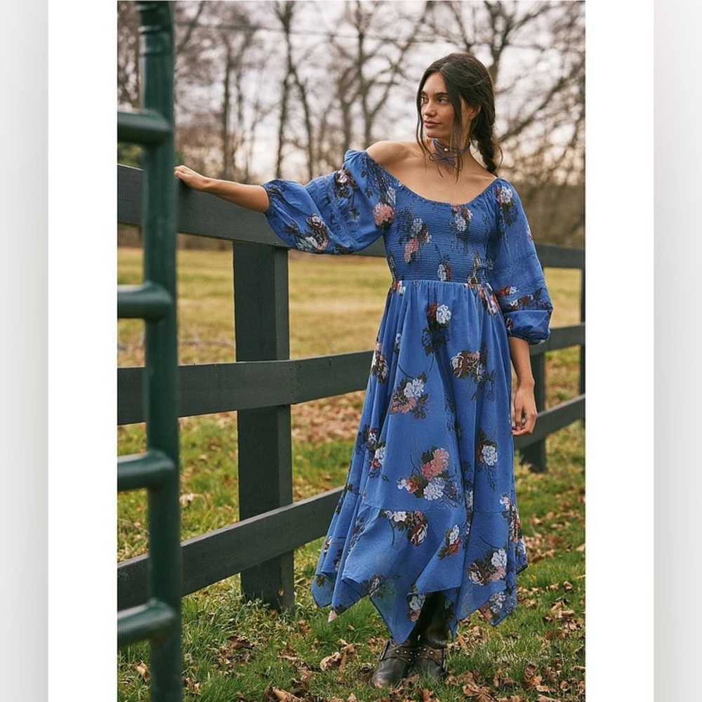 𝓯𝓹 Free People ~ 💙 Morning Glory Maxi Dress in Blue Combo - Picture 8 of 17